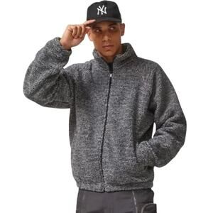 BDG Men’s Gray High Pile Fleece Zip Up Stand Collar Jacket